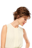 Lady with hair loss wearing her short layered synthetic Mono Jazz wig from Fascinations 