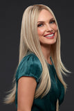 Laughing lady with balding wearing a Blake wig with long layers 