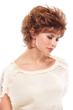 Model with hair fall showing her Short wavy synthetic Peaches wig in the colour 27T33B