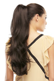Young woman wearing the long brunette Provocative synthetic hair piece by Jon Renau 