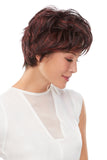 Lady with advanced hair loss wearing a Ruby wig with an open cap construction from Fascinations 