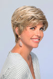 Model with balding wearing her blonde pixie style Allure Petite wig 