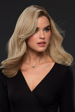 young woman with balding wearing a long light blonde Sienna Remy human hair wig 