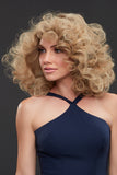 Stylish woman with hair loss wearing a curly styled blonde Sienna human hair wig from Fascinations