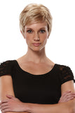 Woman with thinning hair covering her head in a Simplicity Petite Size Short Wig 