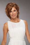 Female with thinning hair her wearing her short style Sofia wig with a monofilament top