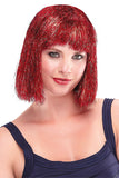 Lady wearing a red bob style Cosplay wig with bangs in the style called Tinsel Town 
