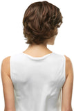 Lady with hair loss showing the back of the brunette Top Crown Hair Topper from Fascinations wigs