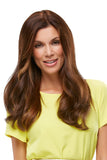 Female with hair fall wearing a long brunette Remy human hair Top Form Topper in 18 inches 