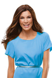 Happy model with thinning hair is wearing the Remy Human hair Top Form 18 Inch Hair Topper