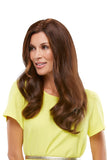 Lady with hair loss covering her head in a wavy Remy human hair Top Form 18 Inch Hair Topper