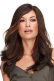 Lady with advanced stage hair loss wearing a brunette Top Full 18 Inch Hair Topper