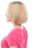 Model with beginning stage hair loss covering her hair with an 8 inch Top This hair topper