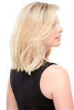 Female with the beginning stage of hair loss showing her blonde Easicrown human hair topper 12 Inch