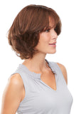 Model with balding is covering her hair with the 8 inch Easipart french  topper from Fascinations 