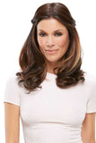 Woman with wavy brown hair is wearing her Easipart HD XL 18" hair topper 